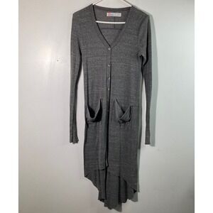 Womens FP Beach Bonita Ribbed Duster Cardigan Gray S Pockets Hi Lo Hem
